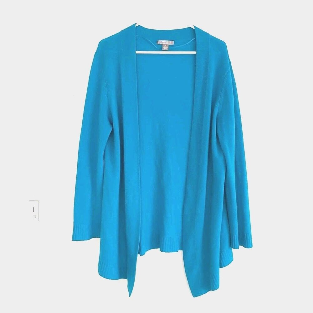 2Ply Cashmere By Charter Club Cardigan Sweater Women L/M*Blue OpenFront Colorful